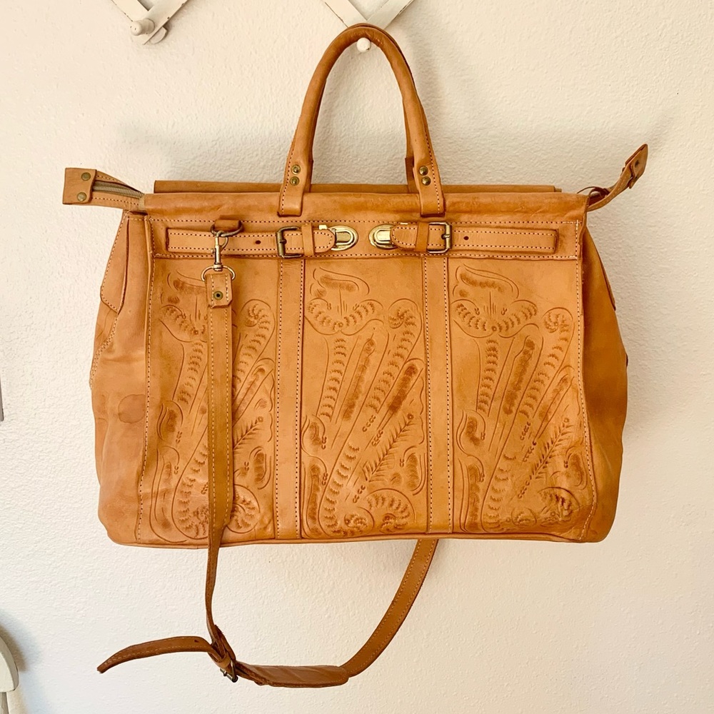 Vintage Tooled Leather Overnight Bag